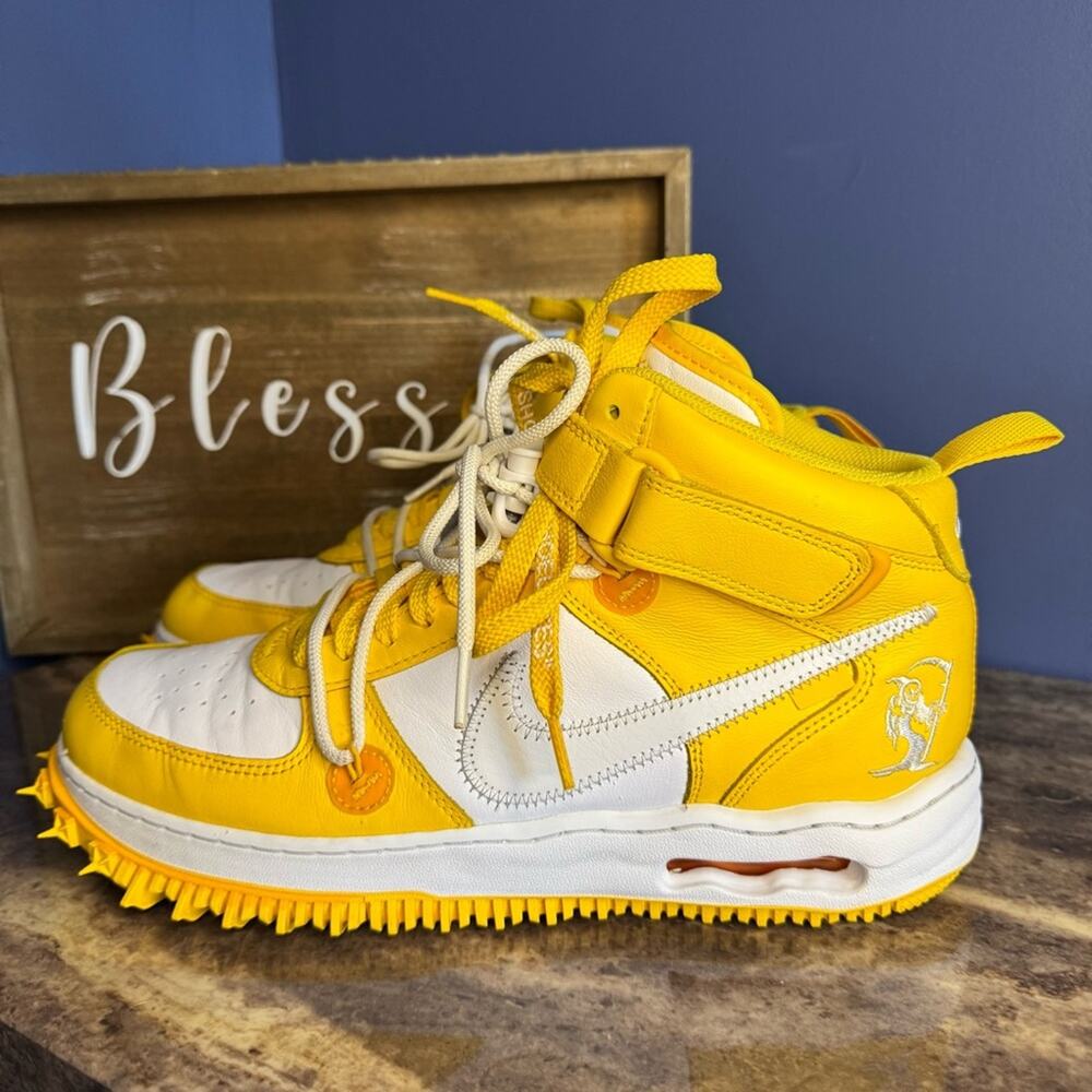 OFF-WHITE X AIR FORCE 1 MID SP LEATHER 'VARSITY MAIZE, Men’s 11.5 US